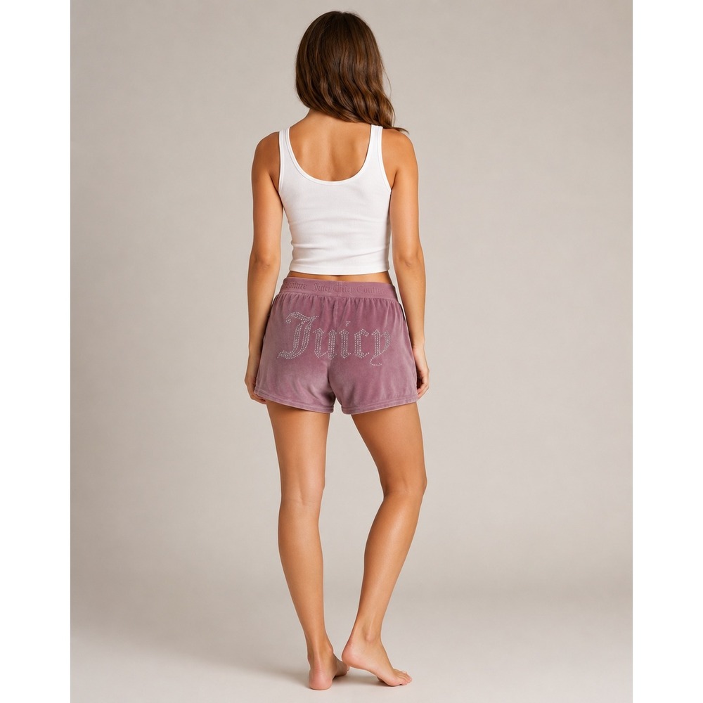 Juicy Couture Womens Velour Shorts Mauve Pink Rhinestone Logo Medium